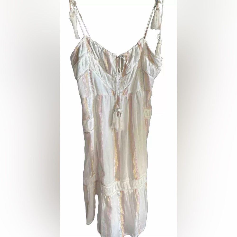 Anthropologie dress - above knee length, white with gold and pink stripes. - Picture 1 of 2